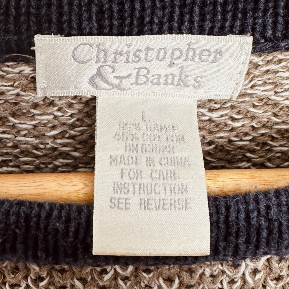 Cotton/Ramie mix Crew neck Sweater - blocked stripes - Size L - Picture 4 of 7